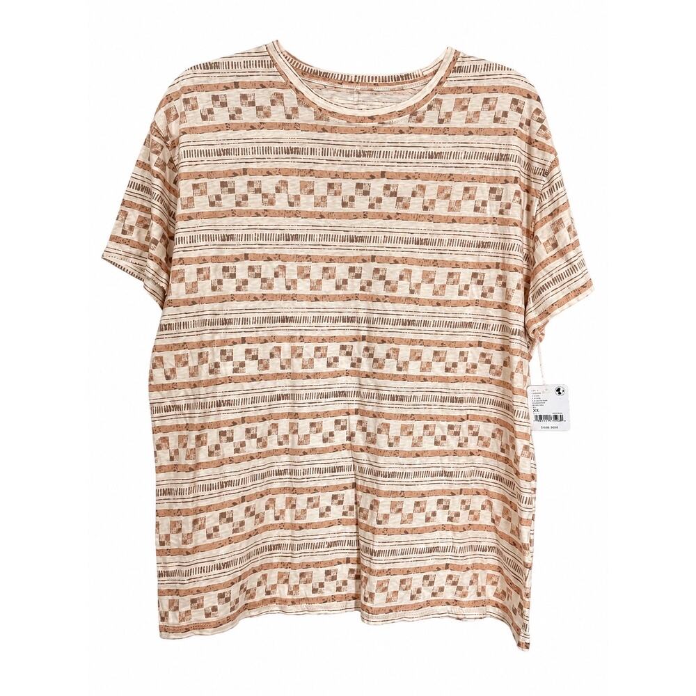 NWT Free People We The Free XS Boho Coastal Cowgirl Taupe Stripe Boxy Tee Top